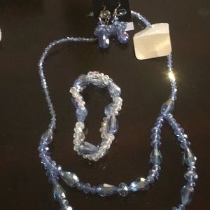 Blue stone adjustable necklace earring bracelet